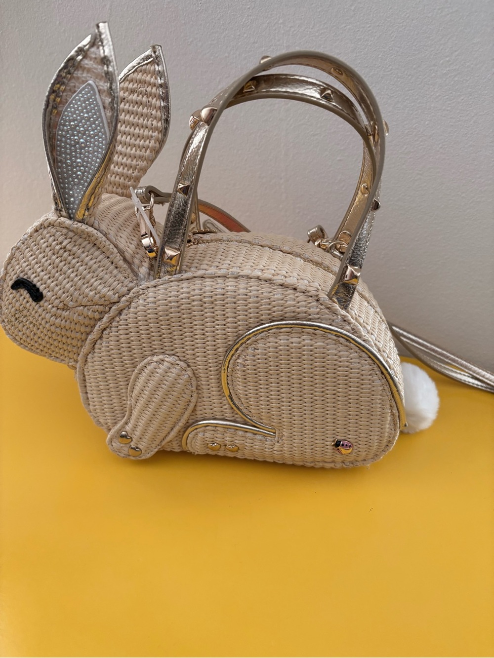 Betsey Johnson Raffia Bunny Mini Bag with Gold Accents - Picture 2 of 9